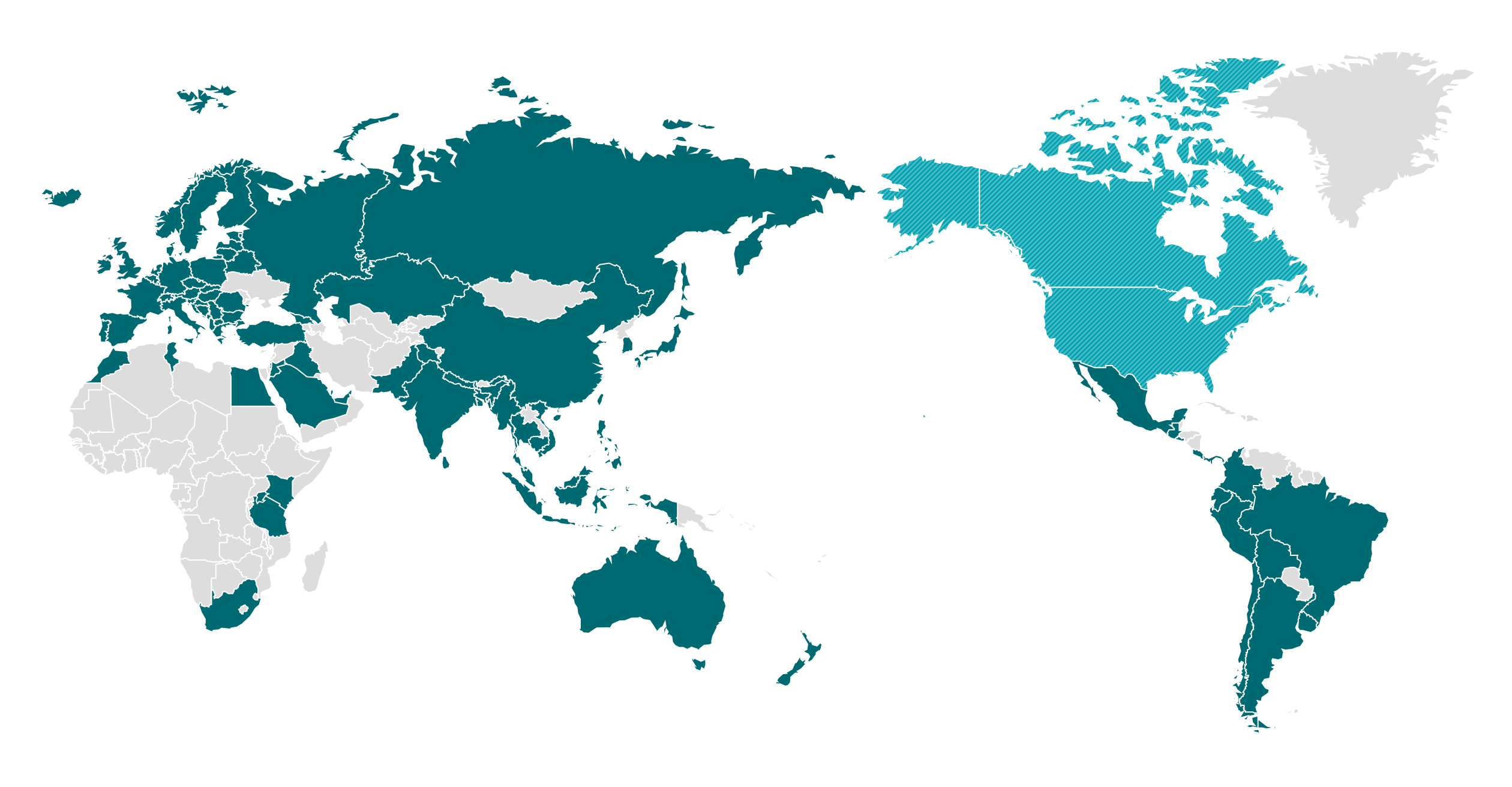Map showing countries in North America operating e-waste collection and recycling programs